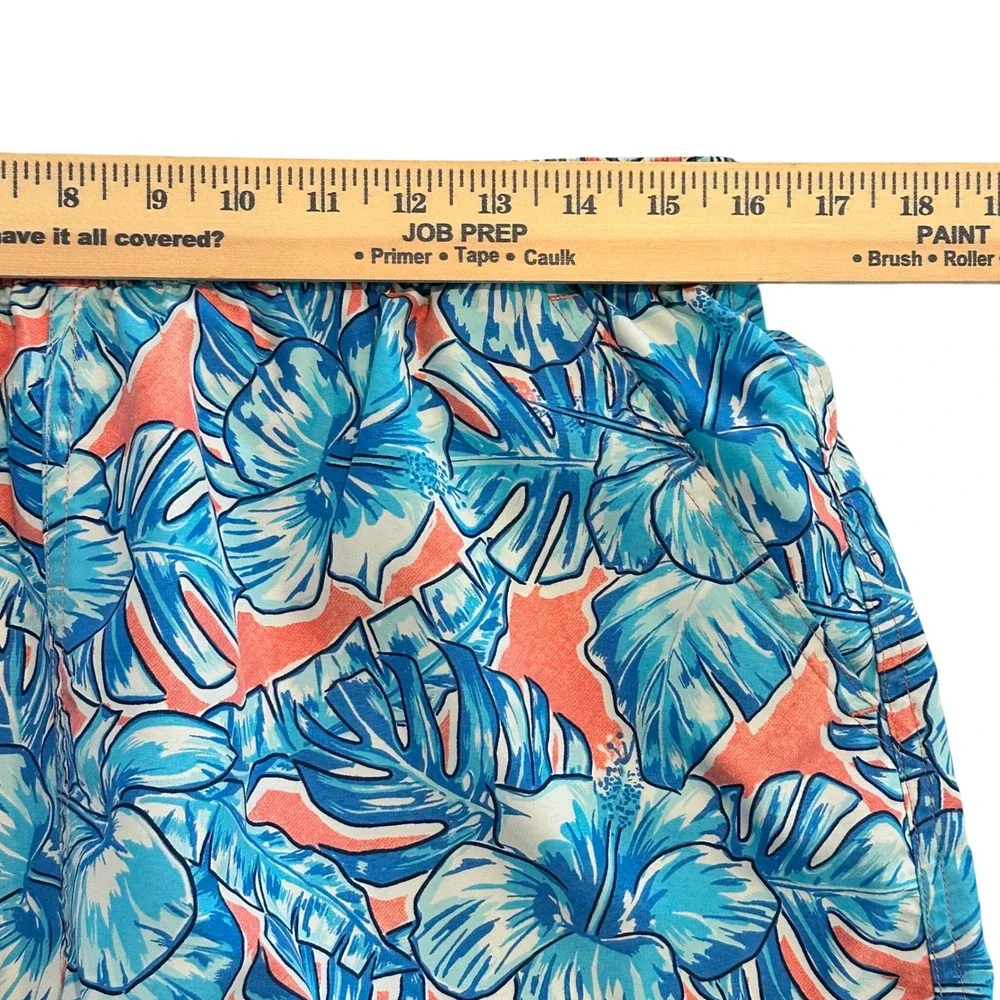 Vineyard Vines‎ Mens Tropical Hibiscus Swim Trunks Blue Coral Pink Medium